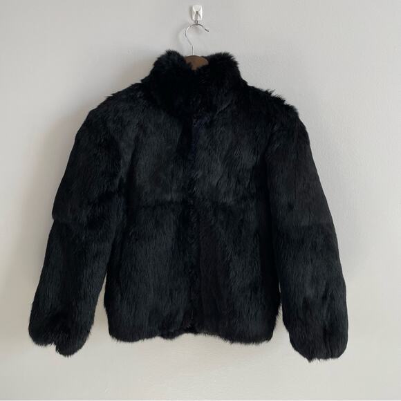 Niki | Vintage Black 100% Rabbit Fur Bomber Jacket Full Zip With Mock Neck Coat - Picture 5 of 11
